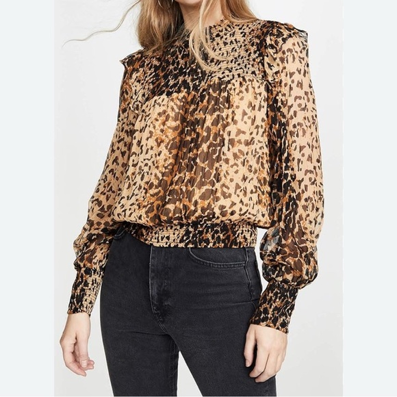 Free People Tops - Free People Roma Smocked Animal Print Blouse | Leopard Combo / Brown | Size S